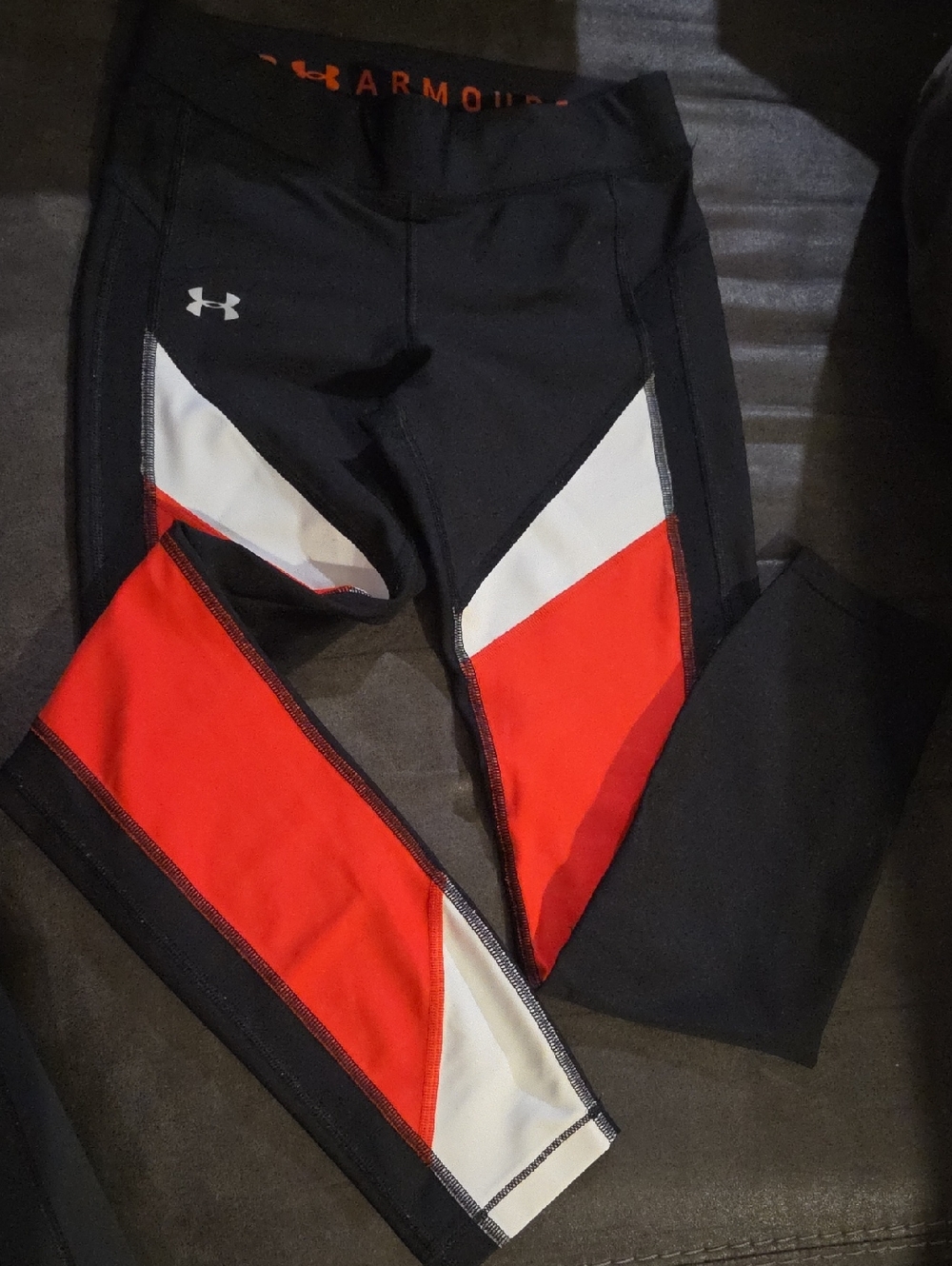 Under Armour Black, Red & White Colorblock Athletic Leggings